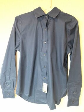 NWT Brooks Brothers Button Down Shirt Womens 8 Navy Blue Non-Iron Stretch Fitted